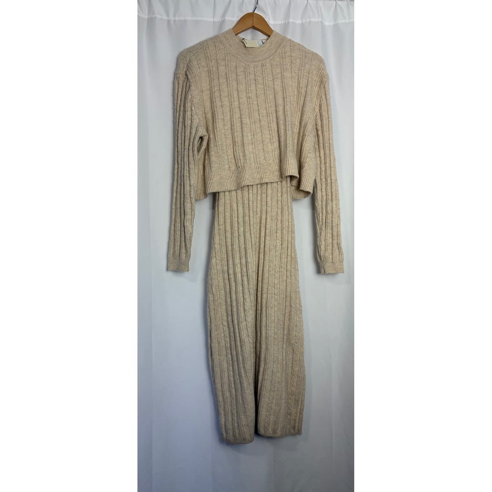 Cream Cable Knit 1 Piece Sweater Dress Large Classic Quiet Luxury Fall Neutral